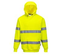 Portwest B304 Hi Vis Hoodie Mens EN ISO 20471 Class 3 Hooded Reflective Bio Motion Tape 40 Plus UPF Work Hoodies Polycotton 300g Brushed Back Kangaroo Pocket Warehouse Construction, Yellow, L