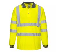 Portwest Hi Vis Long Sleeve Polo Shirt Reflective Wicking Breathable Safety Work
