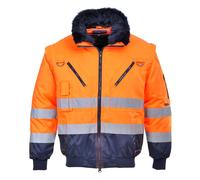 PORTWEST Hi Vis Pilot Bomber Jacket Contrast Winter Fur Lined Workwear Coat PJ50