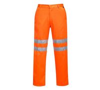 Portwest RT45 Hi Vis Polycotton Work Trousers with Reflective Tape Water Resistant EN ISO 20471 Certified Rail Safety Pants with Pockets UPF Protection Workwear, Orange, 5XL