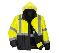 Portwest Hi-Vis Premium 3-in-1 Bomber, Color: Yellow/Black, Size: XXL, S365YBRXXL