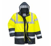 Portwest Hi Vis Waterproof Jacket - Hi Viz Lined Traffic Yellow Safety Coat S466