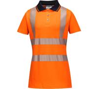 Portwest Hi Vis Womens Cotton Comfort Pro Polo Short Sleeve Shirt Orange / Black