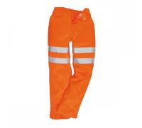 Portwest RT45 Hi Vis Polycotton Work Trousers with Reflective Tape Water Resistant EN ISO 20471 Certified Rail Safety Pants with Pockets UPF Protection Workwear, Orange, L