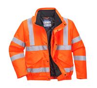 Portwest Hi Viz Bomber Jacket Water Resistant Lined Padded Hood Safety Coat