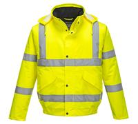 Portwest Hi Viz Bomber Jacket Water Resistant Lined Padded Hood Safety Coat