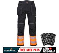 Portwest Hi-Viz Holster Trouser Cargo Knee Pad Pockets Elasticted FREE KNE PADS