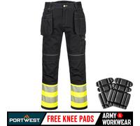 Portwest Hi-Viz Holster Trouser Cargo Knee Pad Pockets Elasticted FREE KNE PADS