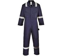 Portwest C814 Iona Lightweight Reflective Cotton Coverall with Pockets - Safety Boiler Suit Workwear Overalls, Navy, 5XL
