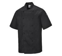 Portwest C734 Chef Jacket Protective Safety Short Sleeve Coat Stain Resistant Durable Workwear Unisex Professional Modern Chesfswear, Black, X-Large