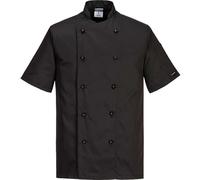 Portwest C734 Chef Jacket Protective Safety Short Sleeve Coat Stain Resistant Durable Workwear Unisex Professional Modern Chesfswear, Black, X-Large