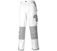 Portwest KS54 Men's Painters Pro Slim Fit Work Trousers with Knee Pad Pockets - Reflective Painting Decorators Cargo Combat Safety Workwear, White, XXL