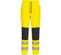 Portwest KX346 PW3 Hi Vis Flexi Joggers Work Trousers Four Way Stretch Reinforced Knees Slim Fit Cargo Zip Pockets Heat Applied Reflective Tape RIS Rail Stard Compliance, Yellow/Black, Large