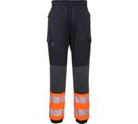 Portwest PW3 Hi-Vis Flexi Joggers Work Trousers 4-Way Stretch Slim Fit Jogging Bottoms Reinforced Knees Reflective Tape Workwear Pants Multi-Pocket Elastic Waist, Black/Orange, L