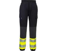 Portwest PW3 Hi-Vis Flexi Joggers Work Trousers 4-Way Stretch Slim Fit Jogging Bottoms Reinforced Knees Reflective Tape Workwear Pants Multi-Pocket Elastic Waist, Black/Yellow, S