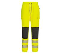 Portwest KX346 PW3 Hi Vis Flexi Joggers Work Trousers With Four Way Stretch, Reinforced Knees, Slim Fit, Cargo And Zip Pockets, Heat Applied Reflective Tape And RIS Rail Standard Compliance, Yellow/Bl