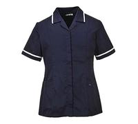 Portwest LW20 Women’s Classic Tunic Polycotton Work Uniform with Pockets Ladies Healthcare Beauty Concealed Zip Action Back Spa Salon Nail Massage Therapist Shirt Top, Navy, XXXL
