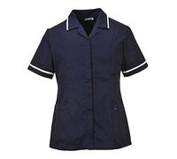 Portwest LW20 Women’s Classic Tunic Polycotton Work Uniform with Pockets Ladies Healthcare Beauty Concealed Zip Action Back Spa Salon Nail Massage Therapist Shirt Top, Navy, XL