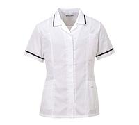 Portwest LW20 Women's Classic Tunic Short Sleeve Machine Washable Key Loop | White, 2X Large, UPF 50+, Durable Polycotton Fabric, 35% Cotton, Action Back, Concealed Scissors Pocket, Zip Front, Workwear