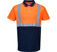 Portwest Mens Hi Vis Contrast Polo Short Sleeve Shirt Orange / Navy XL