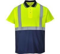 Portwest Mens Hi Vis Contrast Polo Short Sleeve Shirt Yellow / Navy L