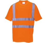 Portwest RT23 Hi Vis Short Sleeve Work Safety T Shirt Orange Breathable Crew Neck Reflective High Visibility Rail Workwear, Large