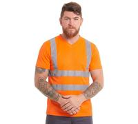 Portwest Mens Hi-Vis V-Neck Cotton Comfort Mesh Insert T-Shirt Wicking 40+UPF