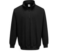 Portwest B309 Sorrento 1/4 Zip Neck Sweatshirt Long Sleeve Knitted Fabric | Black, Large, UPF 50+, Classic Fit, 35% Cotton, Fully Elasticated Waistband, Ribbed Cuffs, Ferrous Free, Corporate