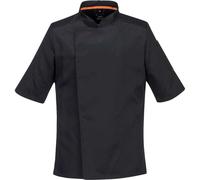 Portwest C738 Men's Mesh Air Pro Chef Jacket - Slim Fit Short Sleeve Workwear Black, Large
