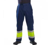 Portwest MV26 Hi-Vis Modaflame Trouser Yellow/Navy Size: S Inside Leg: S 31"