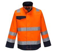 Portwest MV35 Modaflame Work Flame Resistant Multi Norm Jacket | Orange/Navy, L, EN ISO 11612, Chemical Splash Protection, Anti Static, Four Pockets, Brass Zip, Be Worn