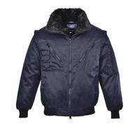 Portwest Pilot Bomber Jacaket 4-in-1 Fur Lined Zipoff Sleeves Security Coat PJ10