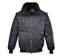 Portwest PJ10 Pilot Jacket Stain Resistant Knitted Cuffs and Hem Way Zip | Black, X Small, UPF 50+, EN 342, Regular Fit, Zip Closure, 2 Chest Pockets, Two-Way Zip, Shower-Proof Finish, Workwear