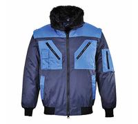 Portwest PJ20 Two Tone Pilot Jacket Long Sleeve Water Resistant Radio Loop | Navy, Large, UPF 50+, Regular Fit, 60% Cotton, Phone Pocket, Side Pockets, Ribbed Cuffs, Shower-Proof Finish, Workwear