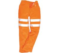 Portwest RT45 Hi Vis Polycotton Work Trousers with Reflective Tape Water Resistant EN ISO 20471 Certified Rail Safety Pants with Pockets UPF Protection Workwear, Orange Tall, L