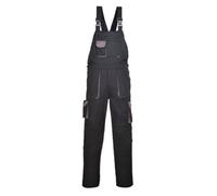 Portwest TX12 Men's Texo Contrast Bib and Brace Work Overalls Workwear Dungarees with Storage Knee Pad Pockets Adjustable Fit Elasticated Back, Black, S