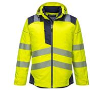 Portwest T400 PW3 Men's Hi-Vis Hooded Work Jacket Quilted Waterproof Reflective Yellow/Navy 4XL