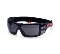 Portwest PS11 Tech Look Plus Safety Glasses EVA Foam Metal Free Anti-Fog | Smoke, One Size, EN 166, EN 170, EN 172, Wide Elastic Band, Flexible Arms, UV Protection, Classic Arms, Side Vents