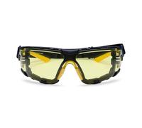 Portwest PS28 Tech Look Pro KN Safety Glasses Wrap Around Protective Eyewear Foam Gasket Elastic Strap Anti Scratch Anti Fog UV Protection Certified PPE, Amber, One Size