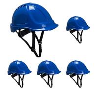 Portwest PS54 Endurance Plus Safety Hard Hat Head Protection ABS Shell EN 397 and EN 50365 Certified 6 Point Suspension Wheel Ratchet Adjustment 4-Point Chin Strap, Royal Blue, One Size (Pack of 5)