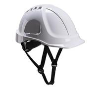 Portwest PS54 Endurance Plus Safety Hard Hat Head Protection ABS Shell EN 397 and EN 50365 Certified 6 Point Suspension Wheel Ratchet Adjustment 4-Point Chin Strap, White, One Size