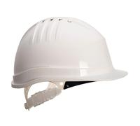 Portwest PS60 Expertline Safety Helmet Slip Ratchet Head Protection HDPE Lightweight Vented Shell Six Point Harness Adjustable Fit Extended Rear Nape Rain Gutter, White, One Size