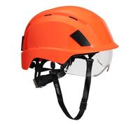 Portwest PS80 Integrated Visor Helmet Safety Head Protection ABS EPS Polycarbonate Shell Integrated Retractable Visor Wheel Ratchet Vented Cooling Airflow CE Certified, Orange, One Size