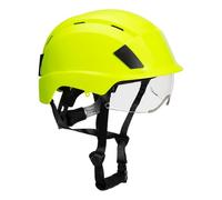 Portwest PS80 Integrated Visor Helmet Safety Head Protection ABS EPS Polycarbonate Shell Integrated Retractable Visor Wheel Ratchet Vented Cooling Airflow Lateral Deformation CE Certified, Yellow