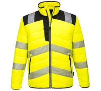 Portwest PW371 PW3 Men's Hi-Vis Insulated Baffle Puffer Jacket - Water Resistant Lightweight Reflective High Viz Outdoor Waistcoat Safety Security Workwear, Yellow/Black, S