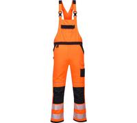 Portwest PW344 PW3 Hi-Vis Bib and Brace Chest Pocket Hammer Loop Stud Front | Orange/Black, Small, EN ISO 20471 Class 2, EN 14404, UPF 50+, Texpel Stain Resistant Finish, Adjustable Straps, Workwear