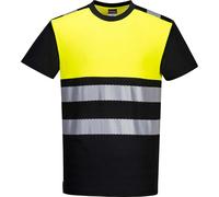 Portwest PW311 PW3 Hi-Vis Cotton Comfort T-Shirt Short Sleeve Side Vents | Black/Yellow, 4X Large, EN ISO 20471 Class 1, CE Certified, UPF 40+, 45% Polyester, Moisture Wicking Fabric, Contrast Panels