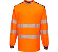 Portwest PW3 Hi Vis Cotton Comfort Long Sleeve T Shirt Orange / Navy L