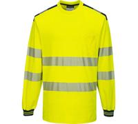 Portwest PW3 Hi Vis Cotton Comfort Long Sleeve T Shirt Yellow / Navy L