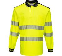 Portwest PW3 Hi Vis Cotton Comfort Polo Long Sleeve Shirt Yellow / Black XL